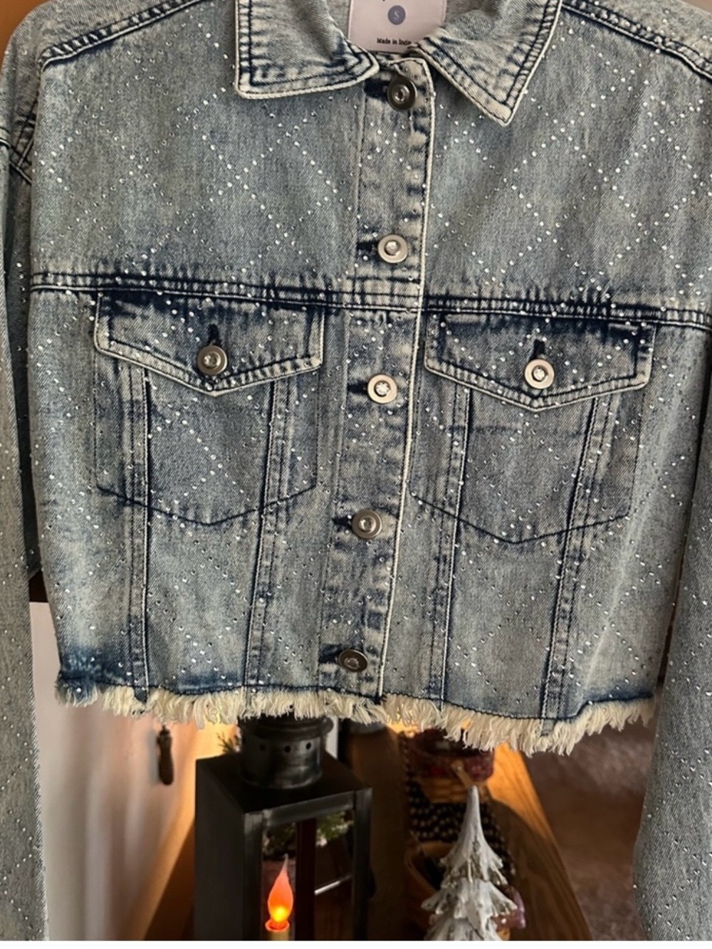 Embellished Light Wash Denim Jean Jacket - Brand Unspecified